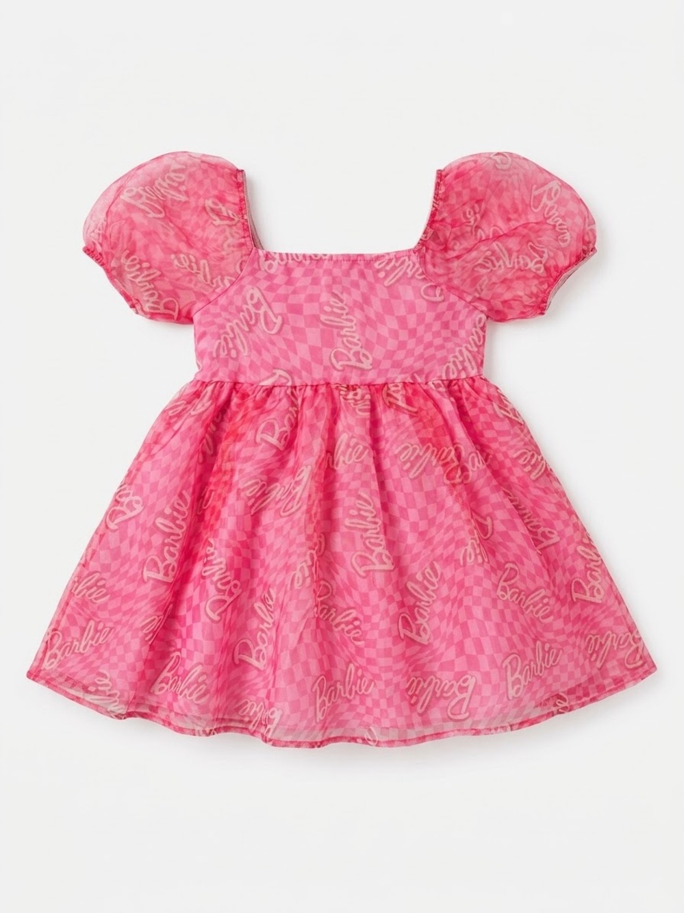 Barbie Bright Pink Puff-Sleeve Party Dress